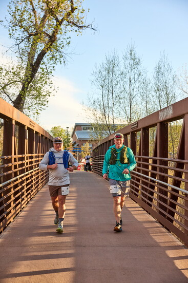 Josh and Dane, both Greeley Natives, approach mile 8 in Fort Collins