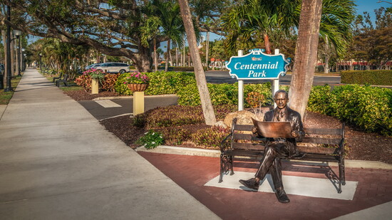 The John Nolen statue in Centennial Park is artfully photographed by Liesl Walsh.