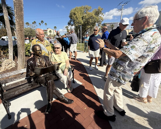 Venice residents like to photograph loved ones beside the John Nolen statue. (Photo courtesy City of Venice)