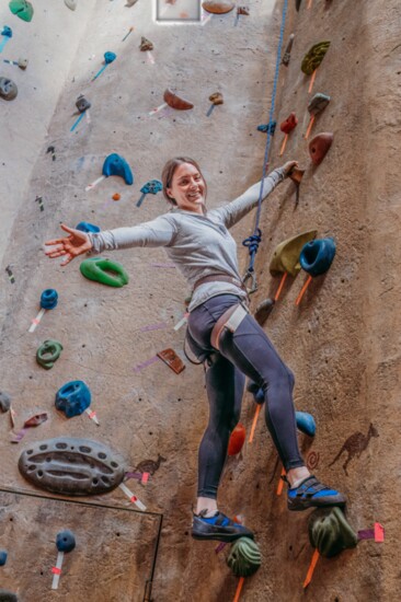 Jenna Messer scaling one of the this week's new routes