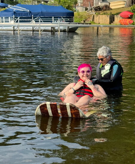 Caz getting ready to waterski