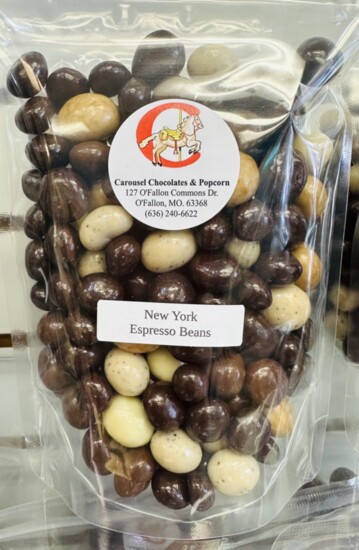 New York chocolate-covered espresso beans  such as Carousel Chocolates & Popcorn in O’Fallon.