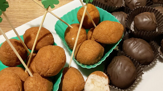 Traditional Irish Potoatos and a chocolate covered version from Christopher's