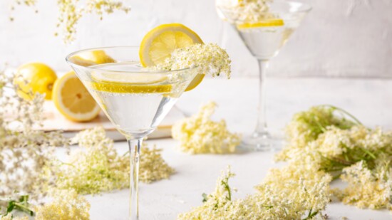 White Flower Cosmo in a stem glass