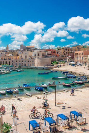 View of seafront and old town Bisceglie in Puglia