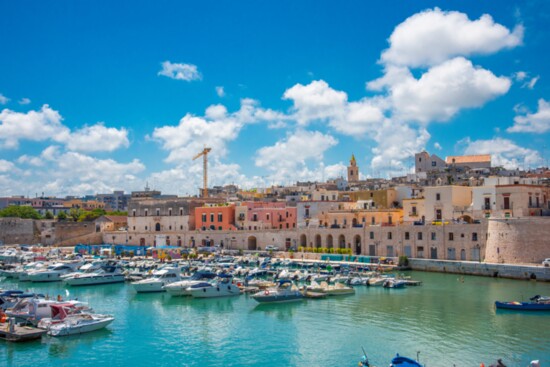 View of seafront and old town Bisceglie in Puglia