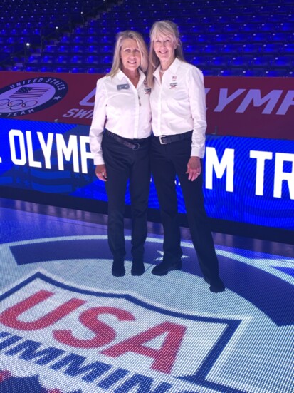 Kathleen (R) with Lisa Vetterlein, with whom she got to share the exciting news that Lisa would be one of only two starters at the 2024 Olympics.