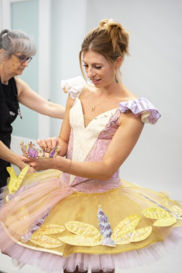 Courtney Connor Jones with a costumer in her Sugar Plum Fairy tutu. (Photo by Hannah Hudson)