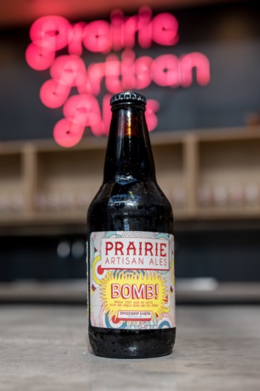 Prairie's Bomb! is an imperial stout aged on coffee, chocolate, vanilla beans and ancho chili peppers. 