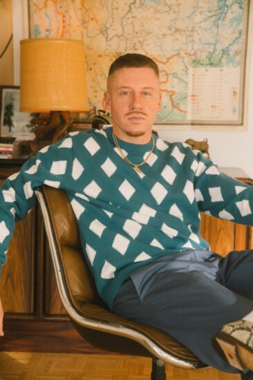 Macklemore wearing his lifestyle brand, Bogey Boys
