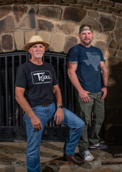 Owner-pitmasters Scott Moore, Jr. of Tejas Chocolate + Barbecue and Will Buckman of CorkScrew BBQ