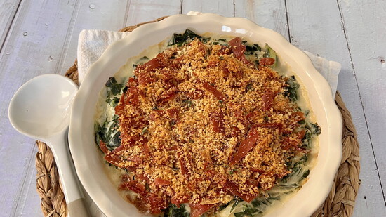 Jenn's creamy collard greens with prosciutto and panko