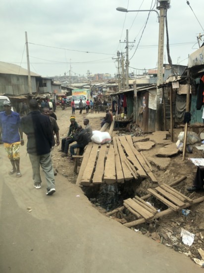 Boards over the sewage in the Kibera Slum.