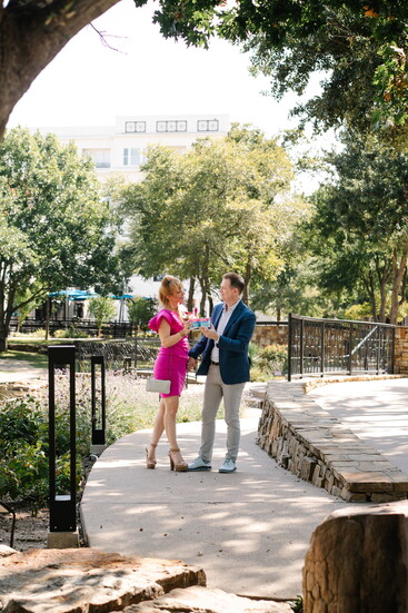 Enjoy Menchie's Frozen Yogurt while walking beside the creek