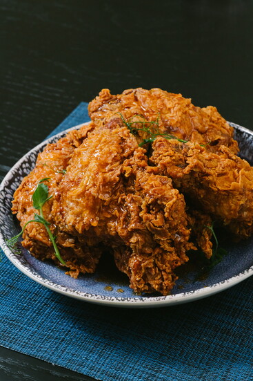 Late August, Fried 1/2 Chicken with hot honey. Photo by Rebekah Flores