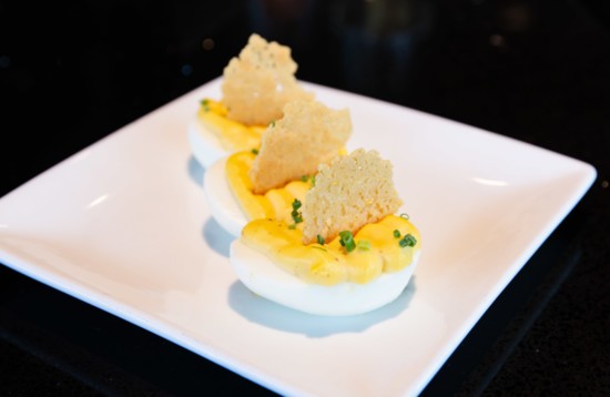  The truffled deviled eggs are a delicious dish to share on the patio. 