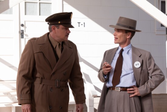 L to R: Matt Damon is Leslie Groves and Cillian Murphy is J. Robert Oppenheimer