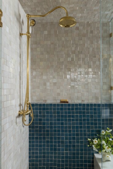 Moroccan inspired bathroom with handmade Zellige tile, textural limewash paint, adds color to the bathroom. (Photo by Nicole Dianne Photography) 