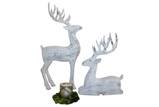 White distressed reindeer with a festive votive candle - White Willow