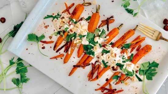 Oven Roasted Carrots with Spiced Yogurt and Hazelnuts