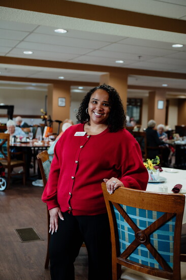Jasmine Banks in Tradition's dining room, where she started as a server at 16.