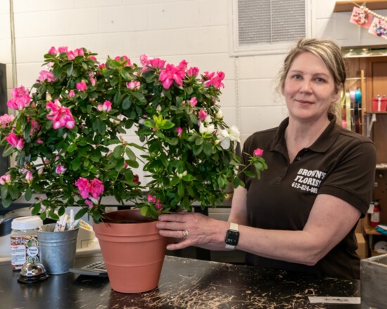 Christy Brown Hale displays a colorful flowering plant that is a customer favorite.