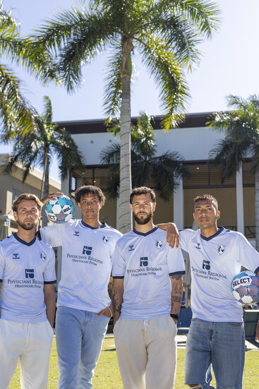 Star players modeling this season's kits, sponsored by title partner, Physicians Regional
