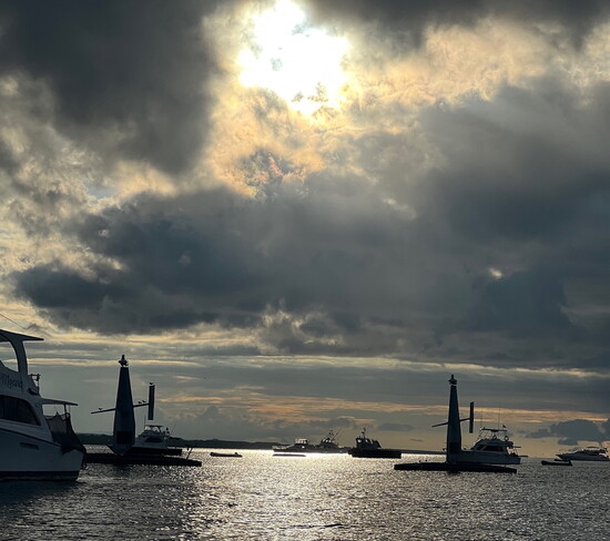 A view from the author's sailboat, from Puerto Ayora headed to Los Grietas