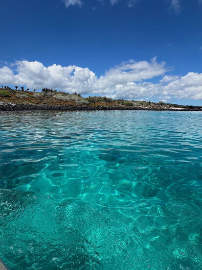 Stunning turquoise water of South Plaza, the smallest island in the archipelago