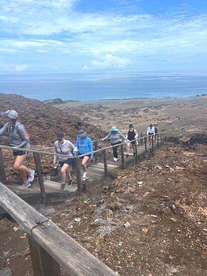 Hiking the 375 wooden steps to the summit of Bartolome Island 