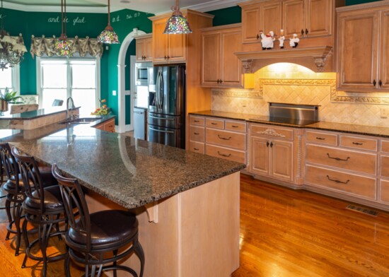 The expansive kitchen offers plenty of room for meal preparation and entertaining.