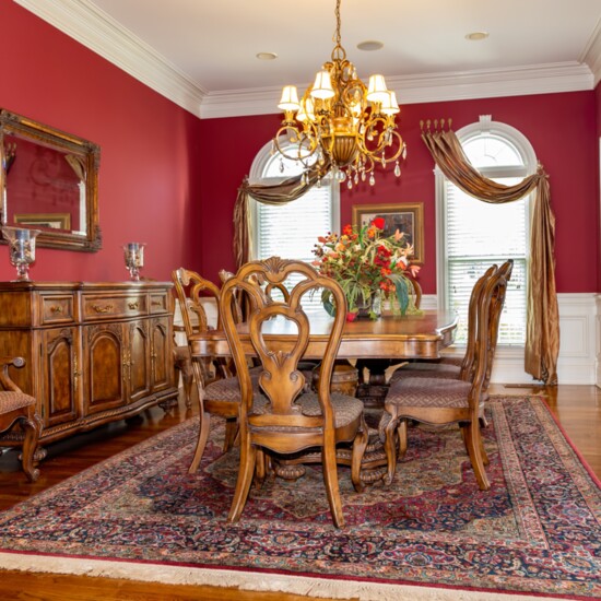 The dining room sizzles in classical elegance.