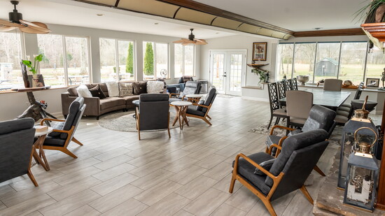 This large, airy entertainment space contains memorabilia of Barbra Striesand.