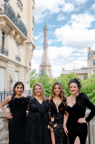 Rania Nasreddine, Andrea Kulsrud, Lauren Houston and Mary Anne Conley are all dressed up for time on the town in Paris. Photo by Pierre Sattin