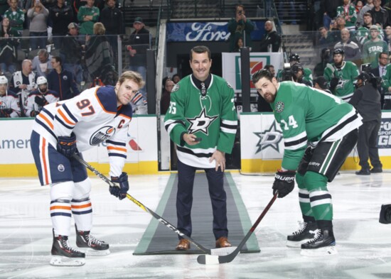 Connor McDavid of the Edmonton Oilers, Marty Turco, Jamie Benn of the Dallas Stars
