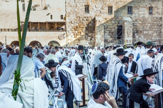 Israelis and Jews gather at the Western Wall in Israel during Passover.