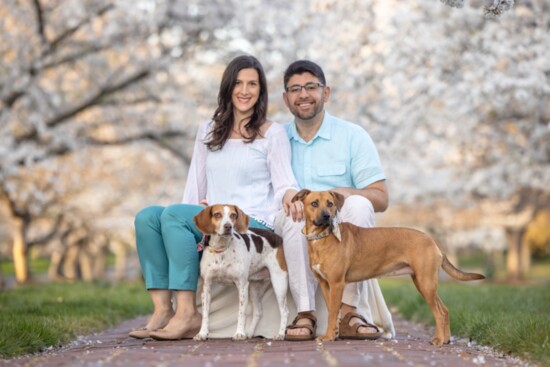 Amanda, with her husband Jason and their beloved dogs Hannah and Lady. Photographed by Kristen Murray Photography