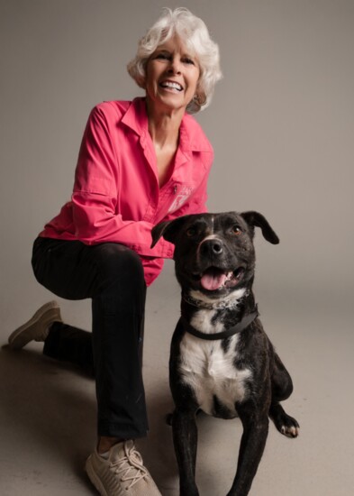 Volunteer Elaine Smith with 3 year old Rocco. He has been at the shelter since 2022.