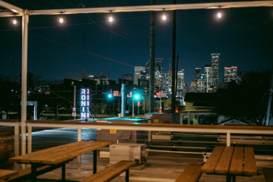 The upstairs patio at Eight Row Flint offers great downtown views. Photo courtesy of Eight Row Flint EaDo 