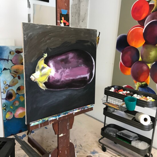 Vanessa's studio with "Eggplant" in progress. Photo by Vanessa Snyder