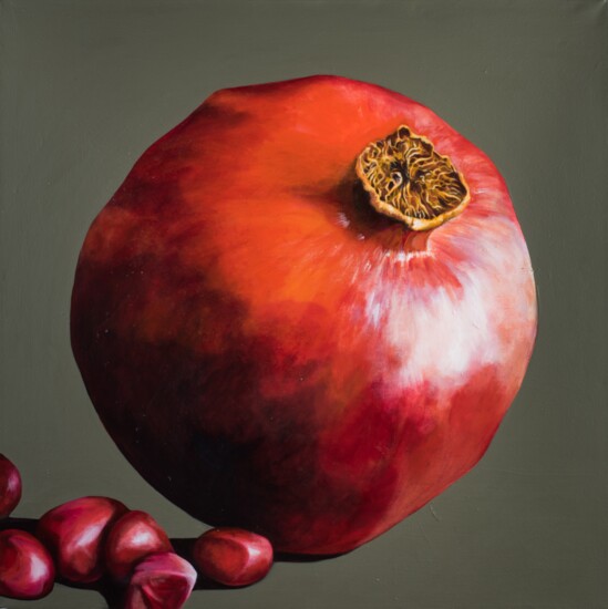 "Pomegranate" is currently on display at Enzo restaurant in Trilith. Photo by Jon Miksanek