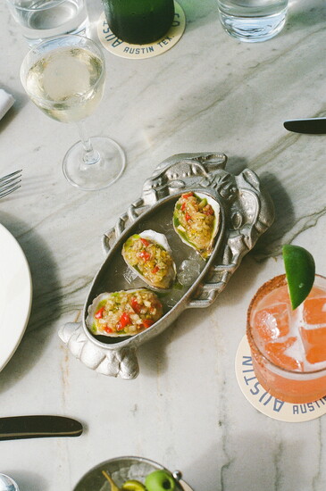 Dressed oysters at Austin Oyster Co. Image by Kerry Yancy.