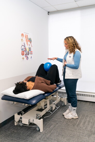 Lauren Cummins works on pelvic floor therapy with a patient at FYZICAL