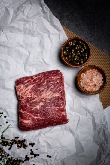 Flat-Iron Steak: A smaller steak with a rich, beefy flavor profile. This steak is very tender and richly marbled. 