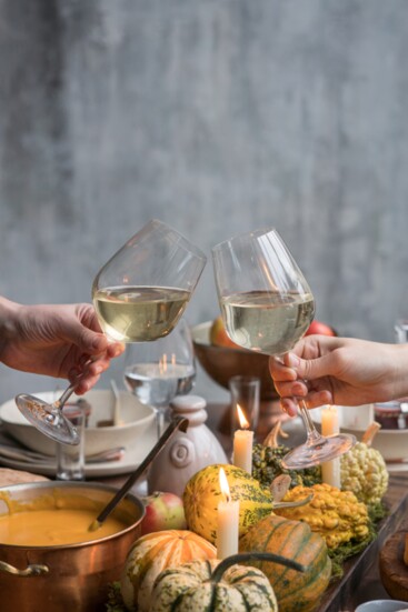 Toasting over a Thanksgiving meal.