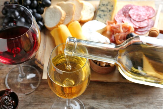 Wine with cheese and charcuterie.