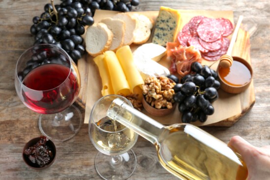 Cheese and charcuterie with wine.