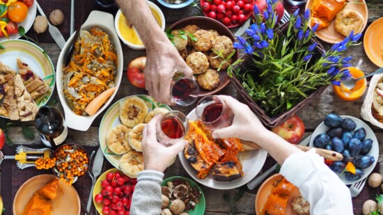 Wine with a Thanksgiving spread.