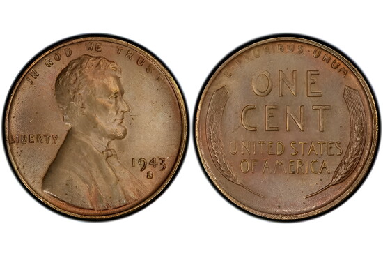 Exceptionally Rare Error Coin 1943-S Bronze Lincoln Cent Graded MS-63 Brown