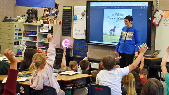 Pamela Kleibrink Thompson presents at Iowa Elementary School PC: Lance Thompson